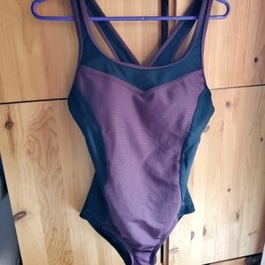 Speedo Women's Burgundy & Black Racerback One Piece Swimsuit Size Small